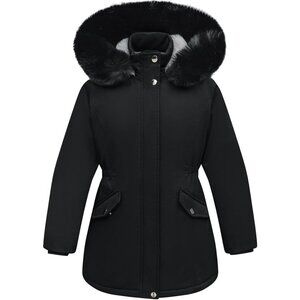 Girl's Black Waterproof Long Coat Warm Winter Parka Puffer Jacket with Hood